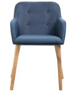 vidaXL Dining Chairs 4 pcs Blue Fabric and Solid Oak Wood