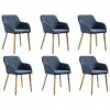 vidaXL Dining Chairs 6 pcs Blue Fabric and Solid Oak Wood