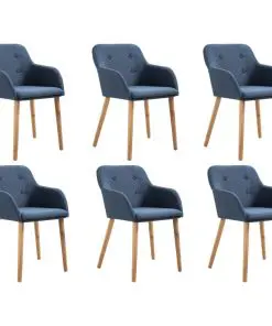 vidaXL Dining Chairs 6 pcs Blue Fabric and Solid Oak Wood