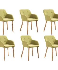 vidaXL Dining Chairs 6 pcs Green Fabric and Solid Oak Wood