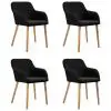 vidaXL Dining Chairs 4 pcs Black Fabric and Solid Oak Wood