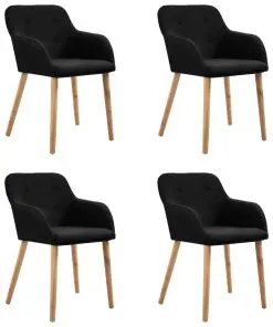 vidaXL Dining Chairs 4 pcs Black Fabric and Solid Oak Wood