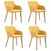 vidaXL Dining Chairs 4 pcs Yellow Fabric and Solid Oak Wood