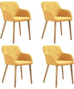 vidaXL Dining Chairs 4 pcs Yellow Fabric and Solid Oak Wood