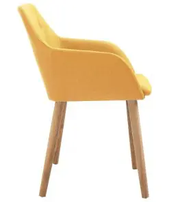vidaXL Dining Chairs 4 pcs Yellow Fabric and Solid Oak Wood
