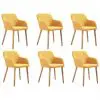 vidaXL Dining Chairs 6 pcs Yellow Fabric and Solid Oak Wood