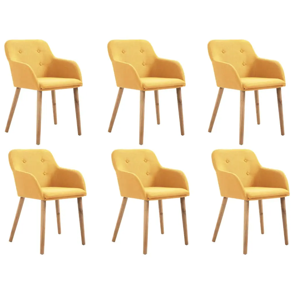 vidaXL Dining Chairs 6 pcs Yellow Fabric and Solid Oak Wood