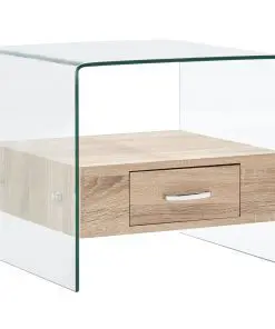 vidaXL Coffee Table with Drawer 50x50x45 cm Tempered Glass