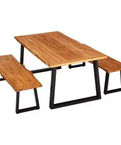 vidaXL 3 Piece Dining Set Solid Oak Wood Natural