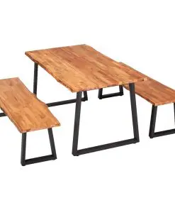 vidaXL 3 Piece Dining Set Solid Oak Wood Natural