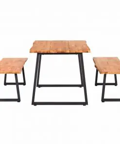 vidaXL 3 Piece Dining Set Solid Oak Wood Natural