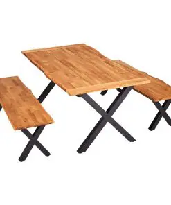 vidaXL 3 Piece Dining Set Solid Oak Wood Natural