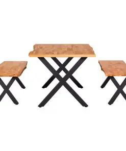 vidaXL 3 Piece Dining Set Solid Oak Wood Natural