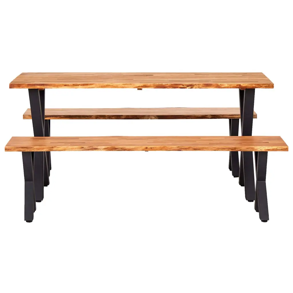 vidaXL 3 Piece Dining Set Solid Oak Wood Natural