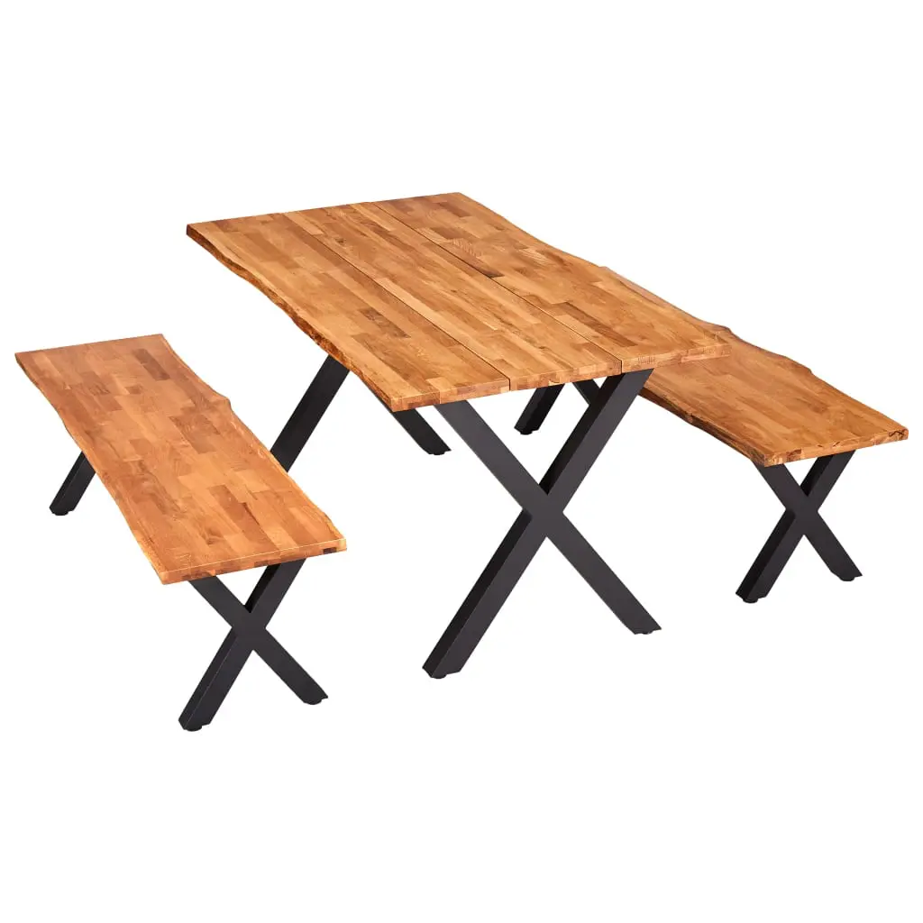 vidaXL 3 Piece Dining Set Solid Oak Wood Natural