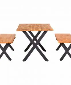 vidaXL 3 Piece Dining Set Solid Oak Wood Natural