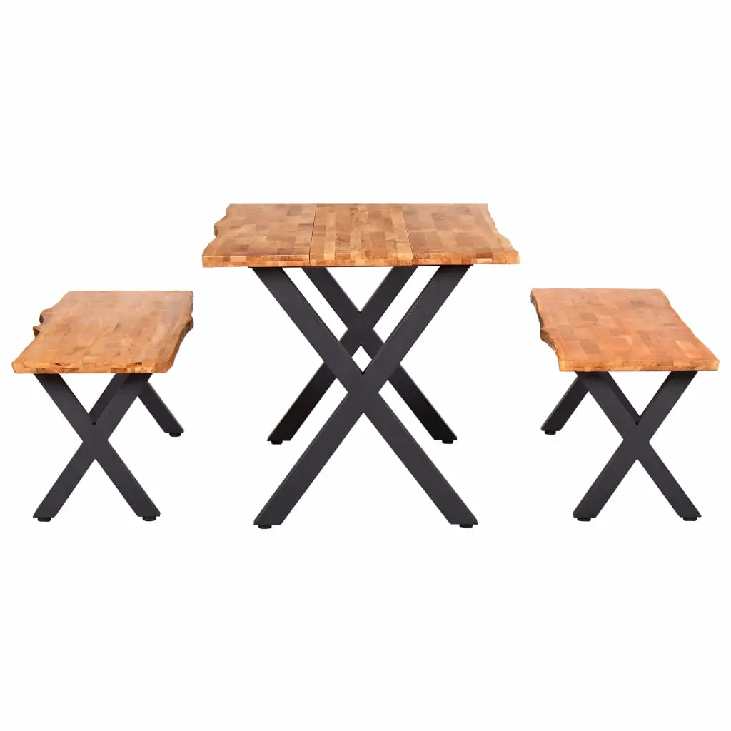vidaXL 3 Piece Dining Set Solid Oak Wood Natural