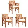 vidaXL Garden Dining Chairs with Cushions 3 pcs Solid Acacia Wood