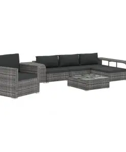 vidaXL 8 Piece Garden Lounge Set with Cushions Poly Rattan Grey