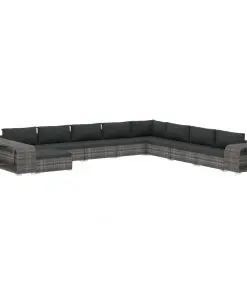 vidaXL 11 Piece Garden Lounge Set with Cushions Poly Rattan Grey