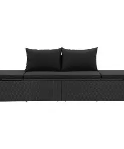 vidaXL Sun Bed with Cushions Poly Rattan Black