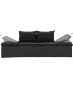 vidaXL Sun Bed with Cushions Poly Rattan Black