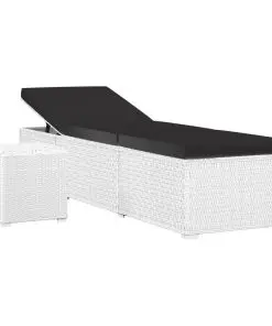 vidaXL Sun Lounger with Cushion and Tea Table Poly Rattan White