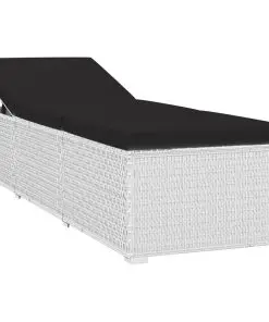 vidaXL Sun Lounger with Cushion and Tea Table Poly Rattan White
