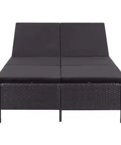 vidaXL 2-Person Sunbed with Cushion Black Poly Rattan