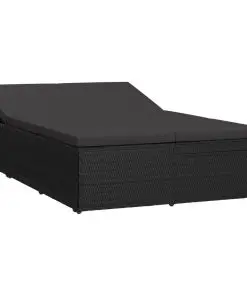 vidaXL Convertible Sun Bed with Cushion Poly Rattan Black