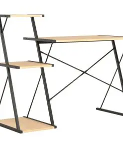vidaXL Desk with Shelf Black and Oak 116x50x93 cm