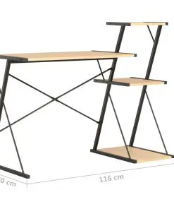 vidaXL Desk with Shelf Black and Oak 116x50x93 cm