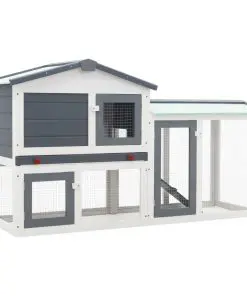vidaXL Outdoor Large Rabbit Hutch Grey and White 145x45x85 cm Wood