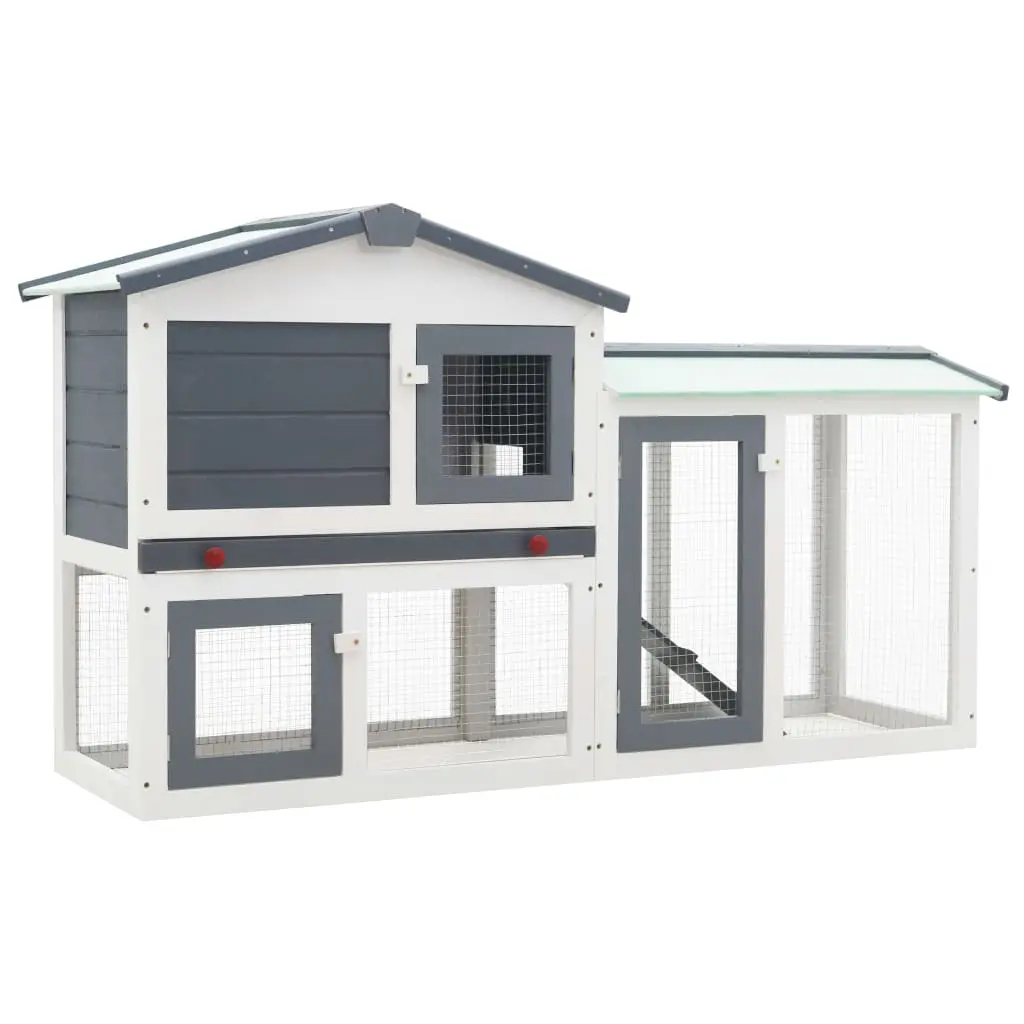 vidaXL Outdoor Large Rabbit Hutch Grey and White 145x45x85 cm Wood