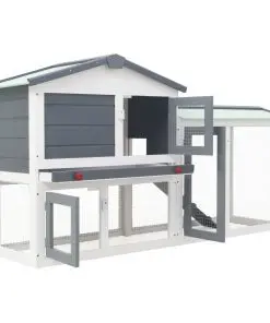 vidaXL Outdoor Large Rabbit Hutch Grey and White 145x45x85 cm Wood