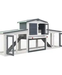 vidaXL Outdoor Large Rabbit Hutch Grey and White 204x45x85 cm Wood