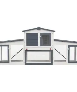 vidaXL Outdoor Large Rabbit Hutch Grey and White 204x45x85 cm Wood