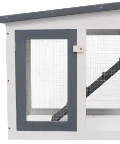 vidaXL Outdoor Large Rabbit Hutch Grey and White 204x45x85 cm Wood