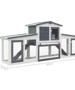 vidaXL Outdoor Large Rabbit Hutch Grey and White 204x45x85 cm Wood
