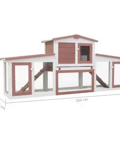 vidaXL Outdoor Large Rabbit Hutch Brown and White 204x45x85 cm Wood