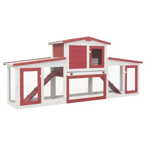 vidaXL Outdoor Large Rabbit Hutch Red and White 204x45x85 cm Wood