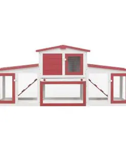 vidaXL Outdoor Large Rabbit Hutch Red and White 204x45x85 cm Wood