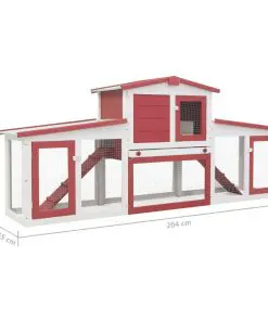 vidaXL Outdoor Large Rabbit Hutch Red and White 204x45x85 cm Wood