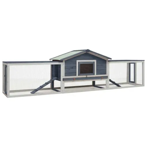 vidaXL Rabbit Hutch Grey 303x60x86 cm Solid Pine & Fir Wood