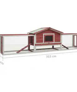 vidaXL Rabbit Hutch Red 303x60x86 cm Solid Pine & Fir Wood