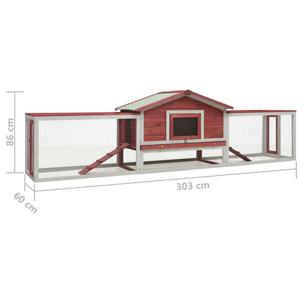 vidaXL Rabbit Hutch Red 303x60x86 cm Solid Pine & Fir Wood