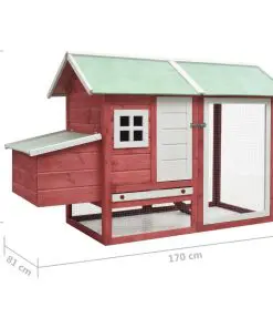 vidaXL Chicken Cage Red 170x81x110 cm Solid Pine & Fir Wood