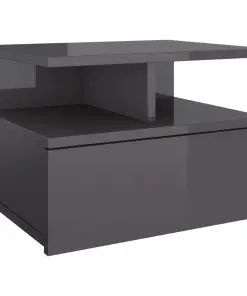 vidaXL Floating Nightstand High Gloss Grey 40x31x27cm Chipboard