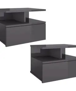 vidaXL Floating Nightstands 2 pcs High Gloss Grey 40x31x27 cm Chipboard
