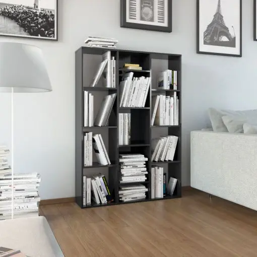 vidaXL Room Divider/Book Cabinet High Gloss Black 100x24x140 cm Chipboard
